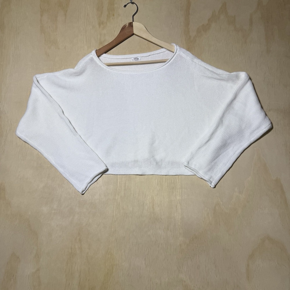 Garage White Cropped Knit Sweater Women's M/L Long Sleeve Boat Neck Cozy Top